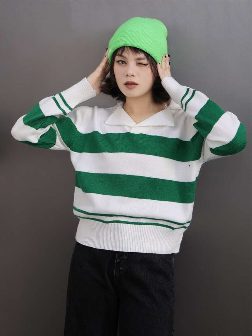 Buy StyleCast Girls Green White Striped Pullover Sweatshirt Sweatshirts for Girls 26310434 Myntra
