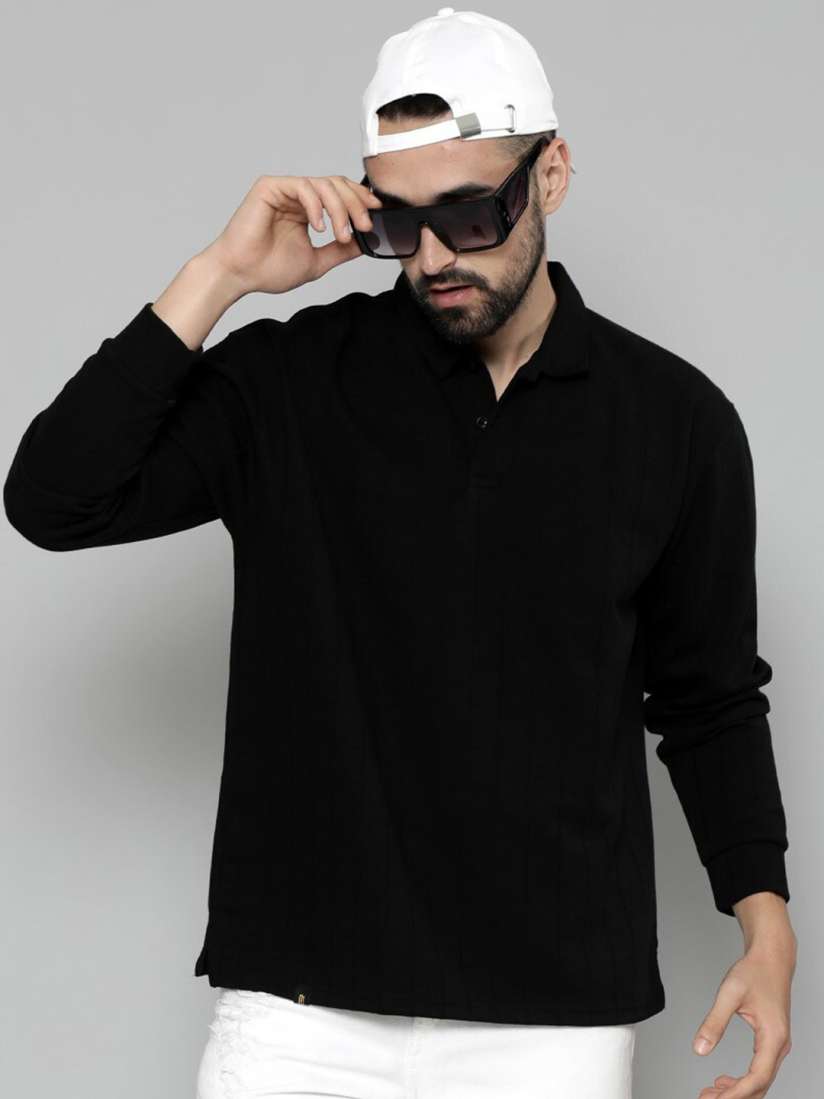 Buy Maniac Polo Collar Long Sleeves Cotton Oversized T shirt Tshirts for Men 26315318 Myntra