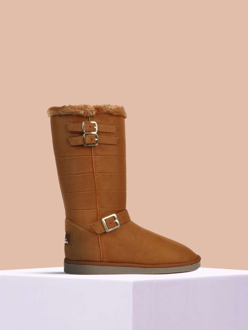 Buy Carlton London Women Mid Top Faux Fur Trim Flatform Heel Winter Boots Buckle Detail Boots for Women 26330920 Myntra