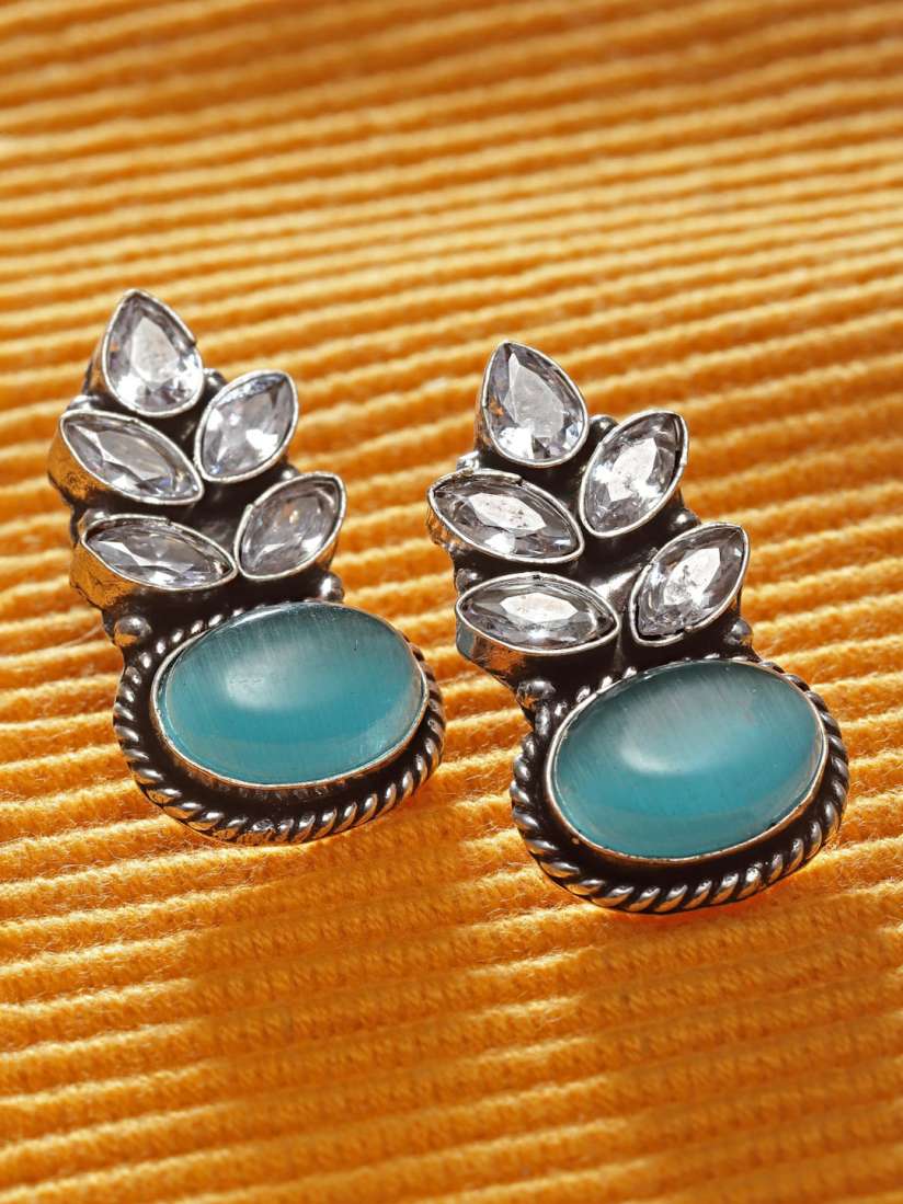 Buy Sanjog Silver Plated Contemporary CZ Studded Drop Oxidised Earrings Earrings for Women 26331430 Myntra