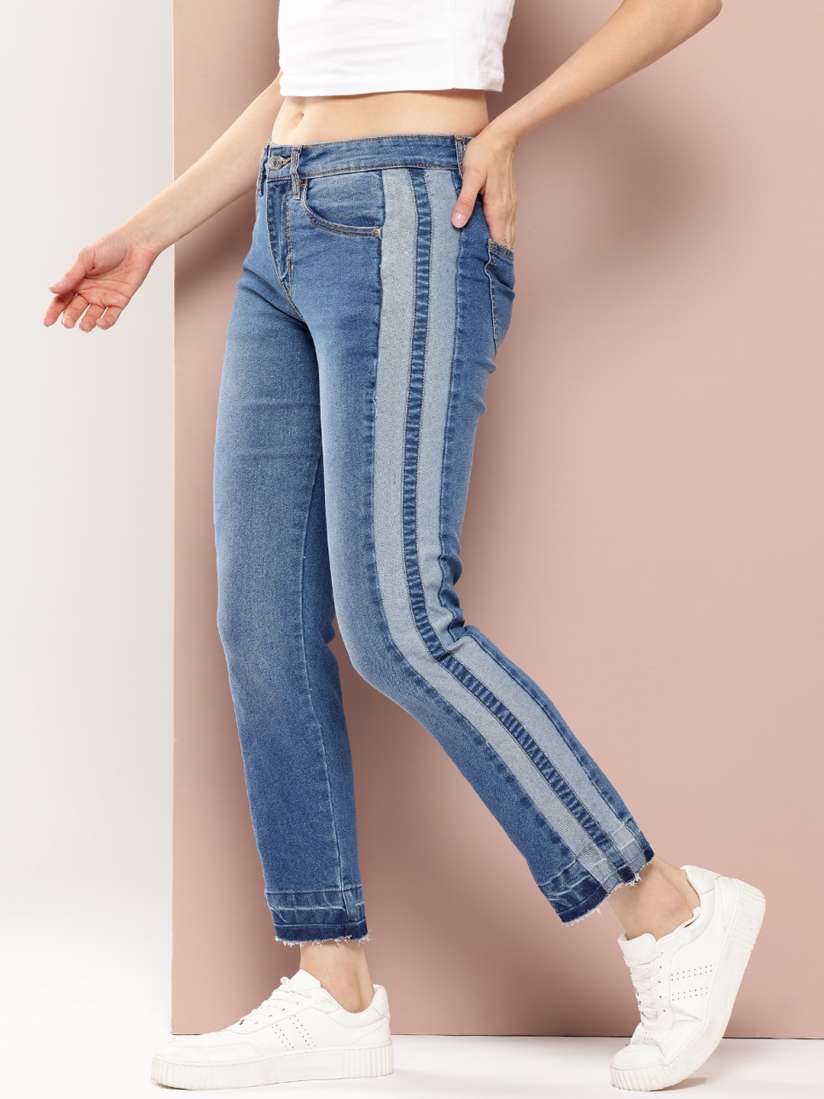 Side stripe jeans myntra hot sale