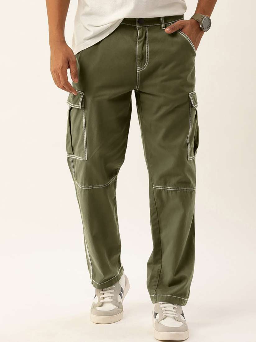 Buy Bene Kleed Men Relaxed Fit Cargo Trousers With Contrast Stitch Trousers for Men 26339566 Myntra