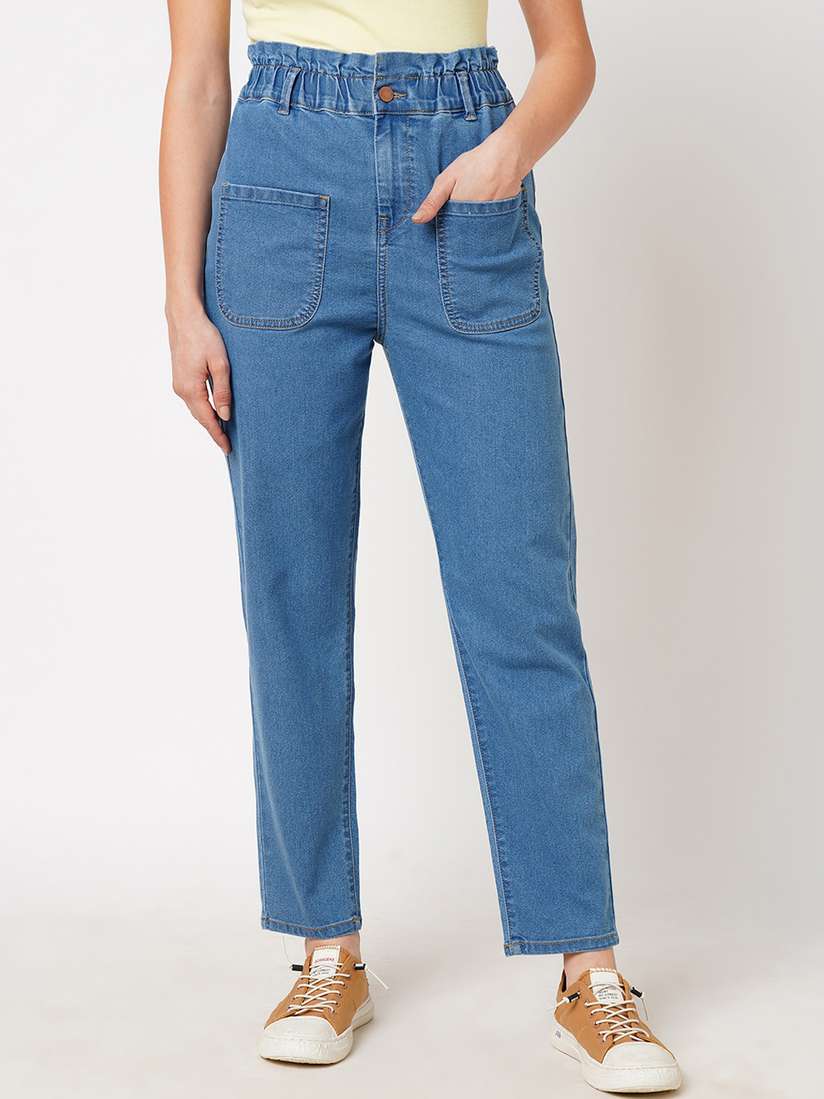 Ajio Stretch Blue Jeans Womens Buy Polo Women High Rise