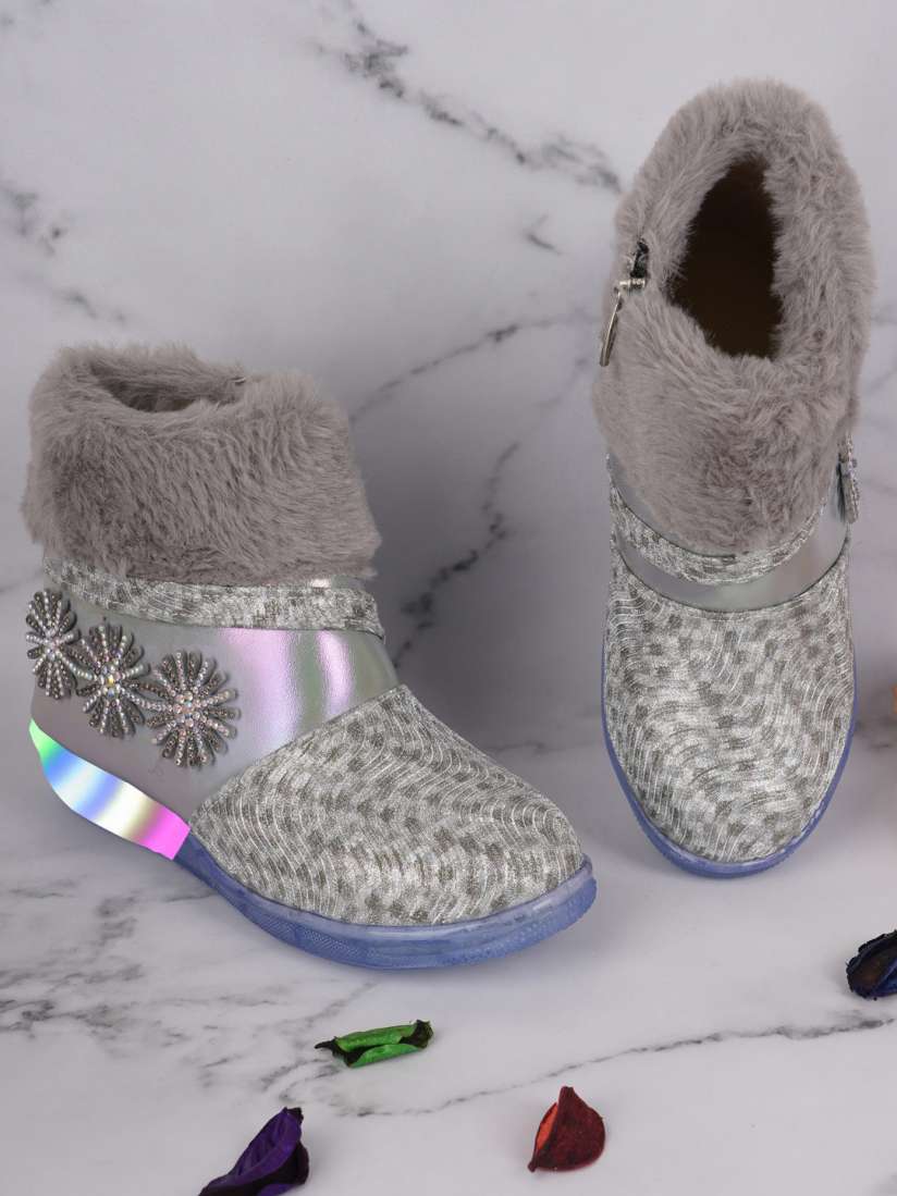 Buy BAESD Girls Embellished Faux Fur Flatform Heel Winter Boots With LED Lights Boots for Girls 26356724 Myntra