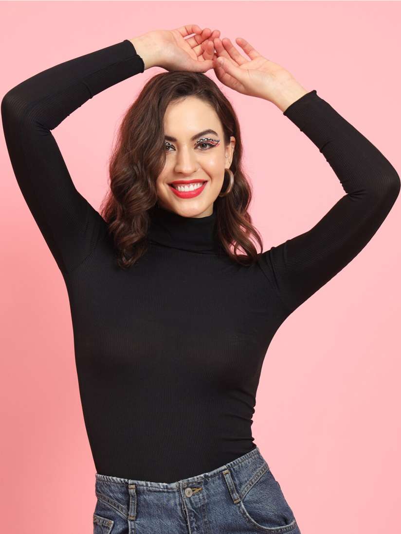 Buy BAESD Ribbed Turtle Neck Long Sleeves Fitted Top Tops for Women 26356922 Myntra
