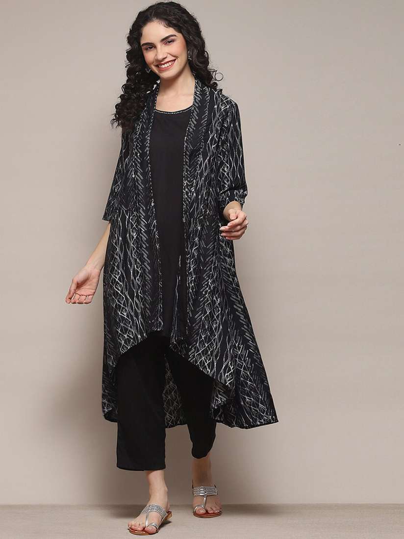 Buy Biba Straight Kurta With Trouser Jacket Kurta Sets for Women 26358570 Myntra