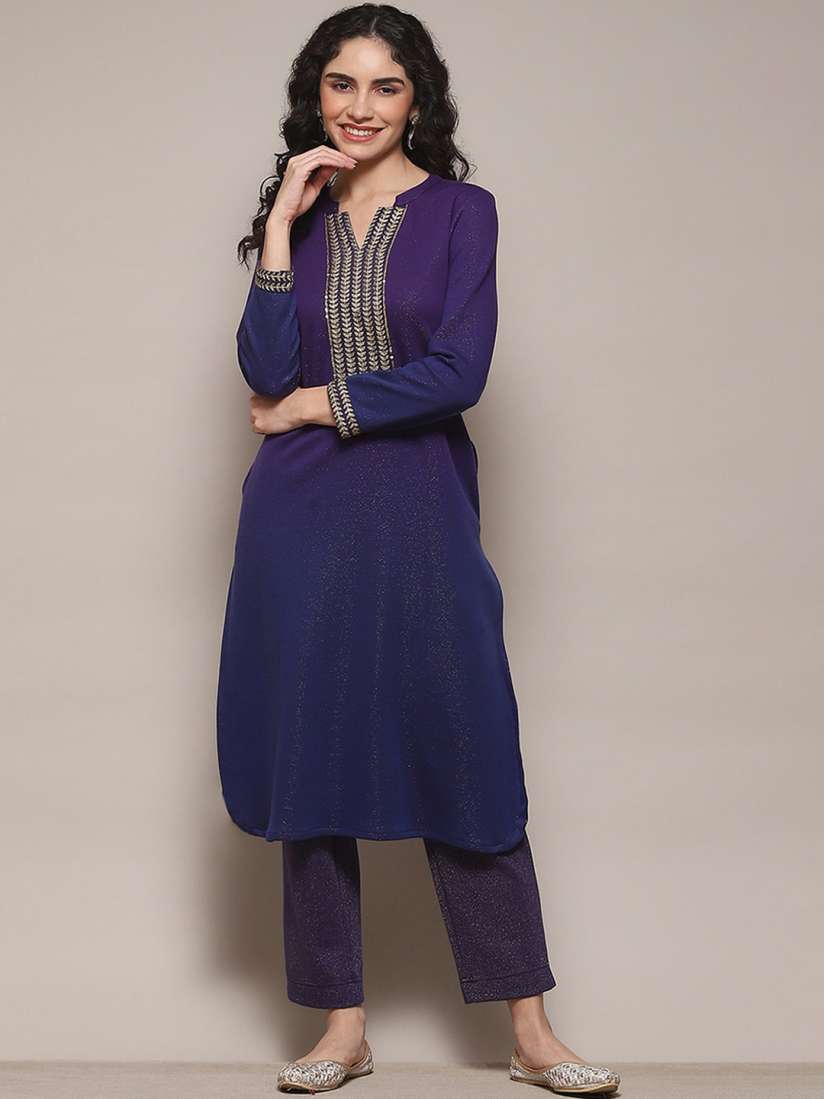 Buy Biba Ethnic Motifs Yoke Design Mandarin Collar Thread Work Sequined Kurta With Palazzo Kurta Sets for Women 26359122 Myntra