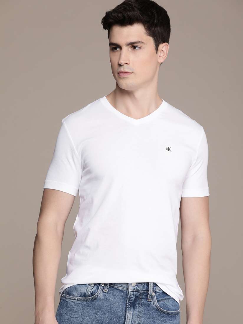 Buy Calvin Klein Jeans Solid V Neck Pure Cotton Slim Fit T shirt Tshirts for Men 26362742 Myntra
