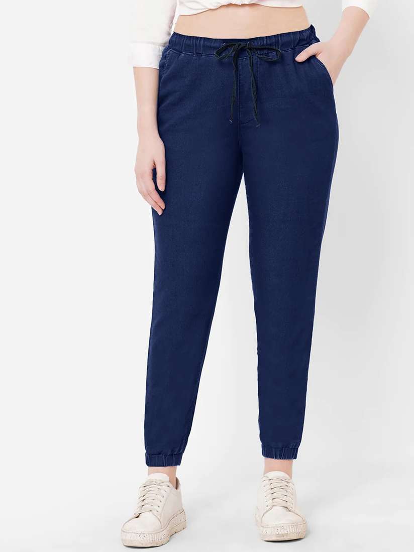Navy Uniqlo Cropped Joggers Elastic Waist Cropped Denim Joggers