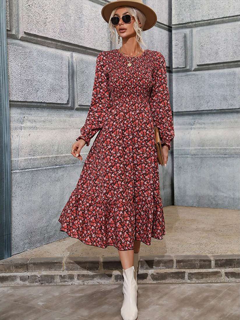 Red fit and flare midi dress cheap