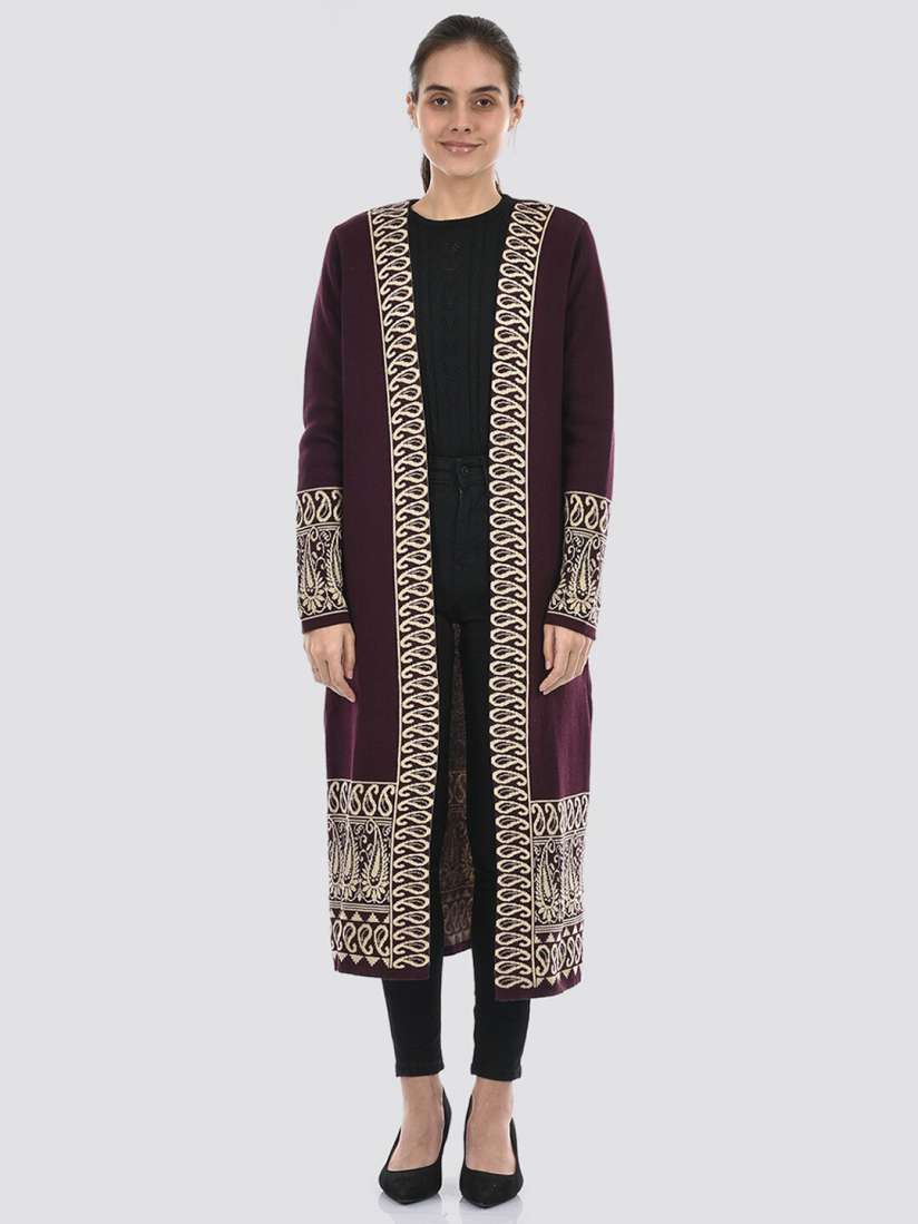 Buy American Eye Ethnic Motifs Self Design Acrylic Longline Shrug Shrug for Women 26373744 Myntra