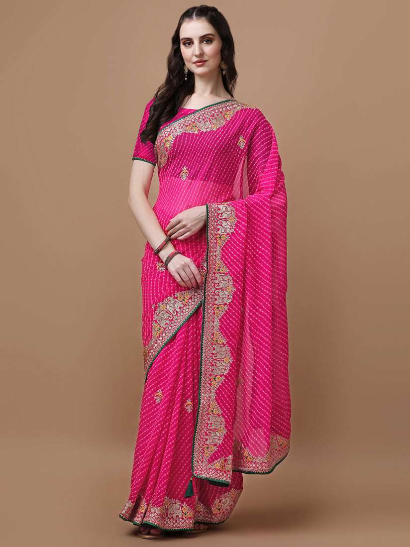 Myntra pink saree shop
