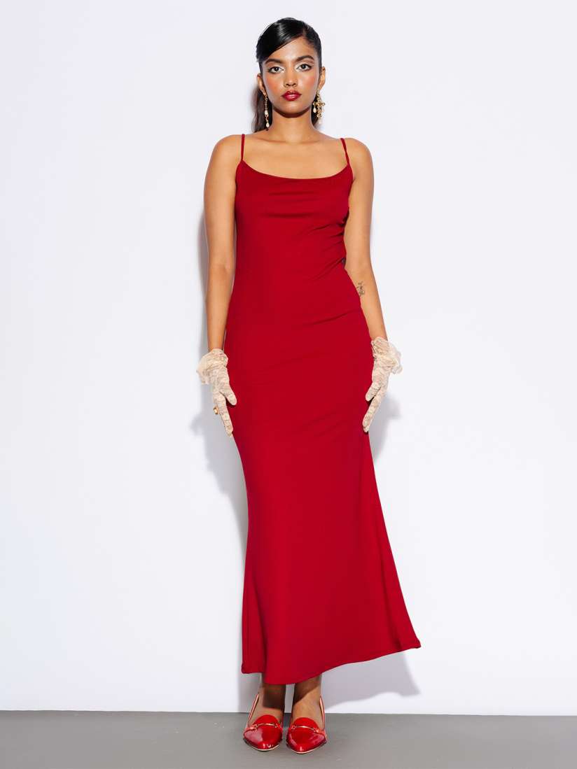 Buy FREAKINS Red Sleeveless Slit Backless Maxi Dress Dresses for Women 26387298 Myntra