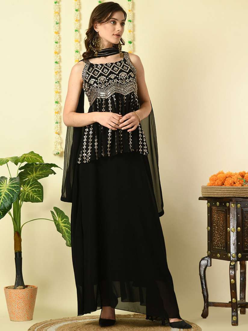 Buy KALINI Ethni Motifs Embroidered Thread Work A Line Kurti Skirt With Dupatta Kurta Sets for Women 26388088 Myntra