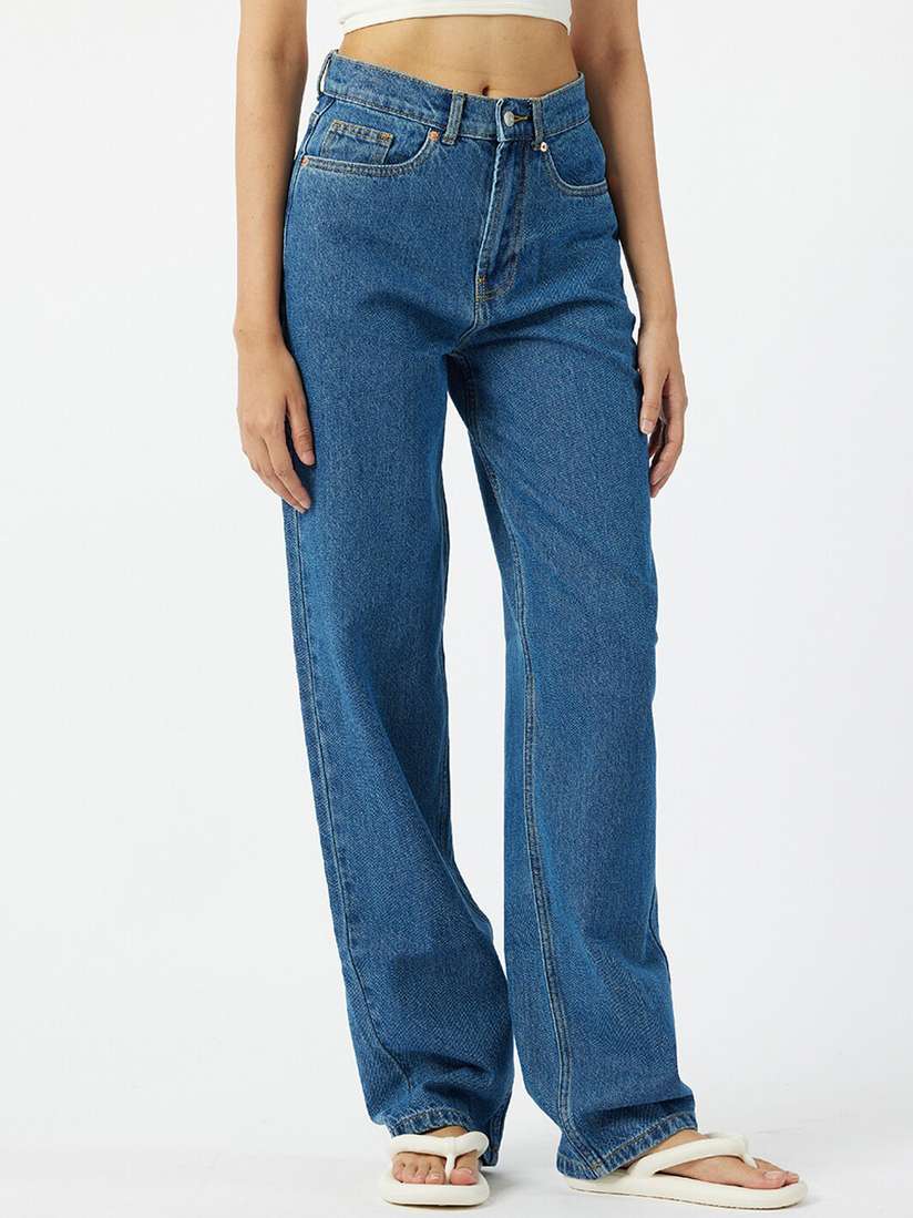 Koovs High Waist Jeans Koovs Women Clean Look Wide Leg