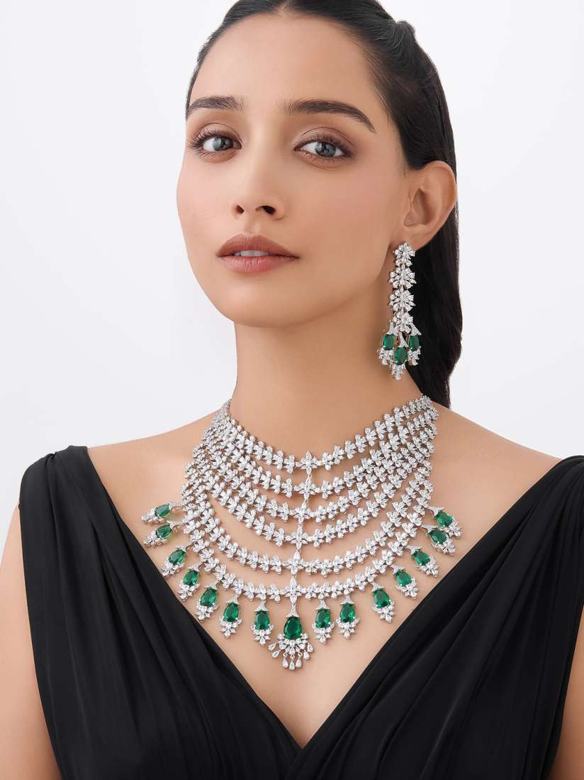 Buy Kushal s Fashion Jewellery Rhodium Plated CZ Studded Jewellery Set Jewellery Set for Women 26407218 Myntra