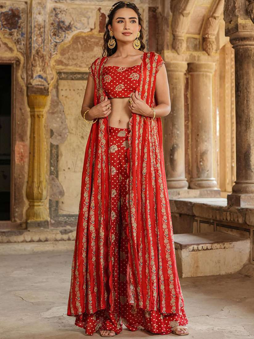 Buy SCAKHI Ethnic Motif Woven Design Ethnic Top Palazzo With Shrug Co Ords for Women 26408480 Myntra
