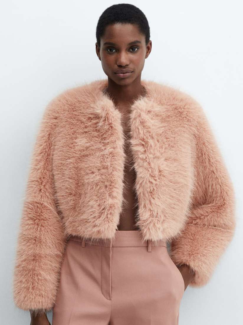 Buy MANGO Faux Fur Open Front Party Jacket Jackets for Women 26411974 Myntra