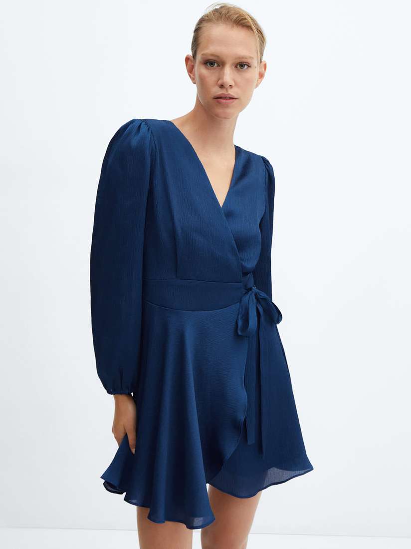HOT Womens Dresses Mango Blue Wrap Dress MANGO Wrap Tie
