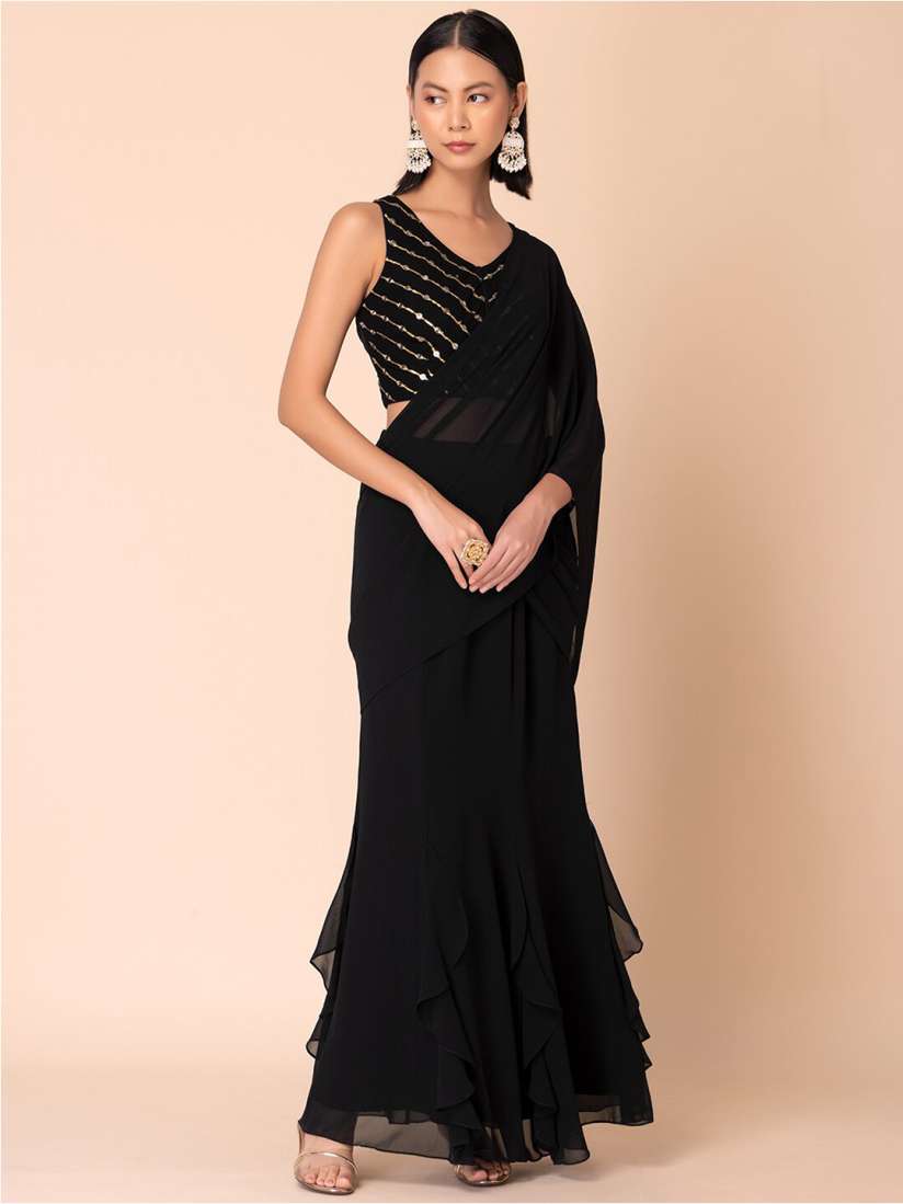 Buy INDYA Ready To Wear Ruffled Saree With Stitched Blouse Sarees for Women 26413906 Myntra