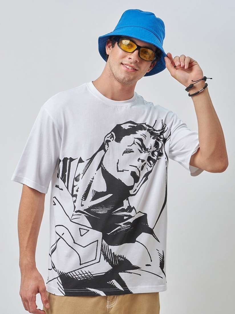 Buy Bewakoof White Superman Printed Drop Shoulder Sleeves Pure Cotton Oversized T shirt Tshirts for Men 26415486 Myntra