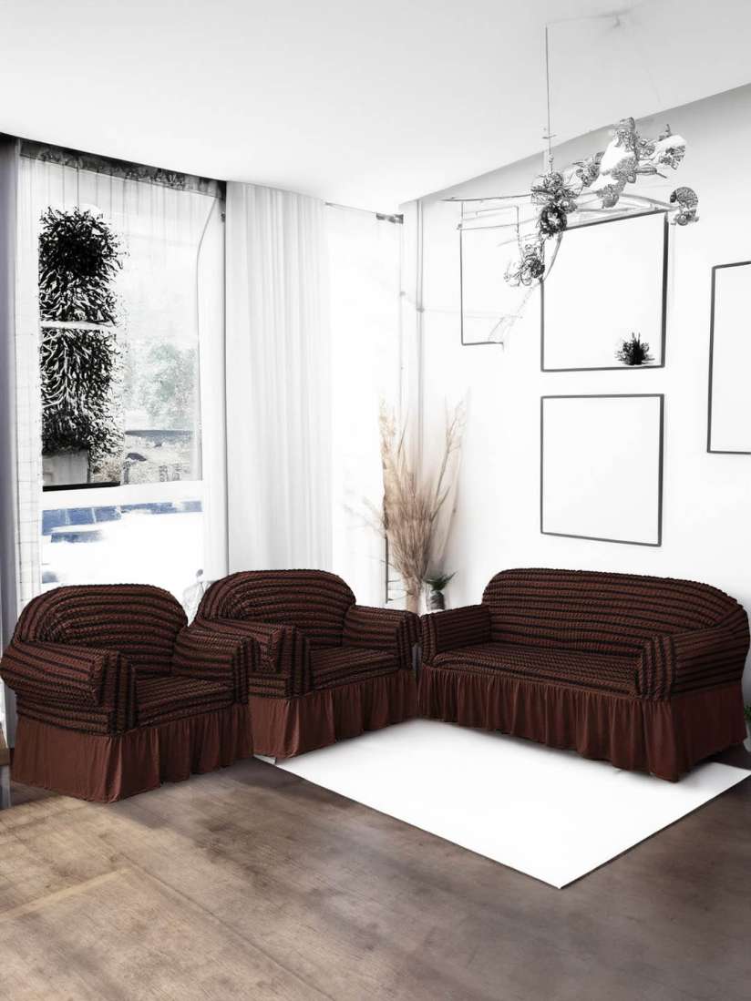 Buy Cortina Brown 3 Pieces Slipcover Easy Fitted Sofa Couch Cover Set With Skirt Sofa Covers for Unisex 26417372 Myntra