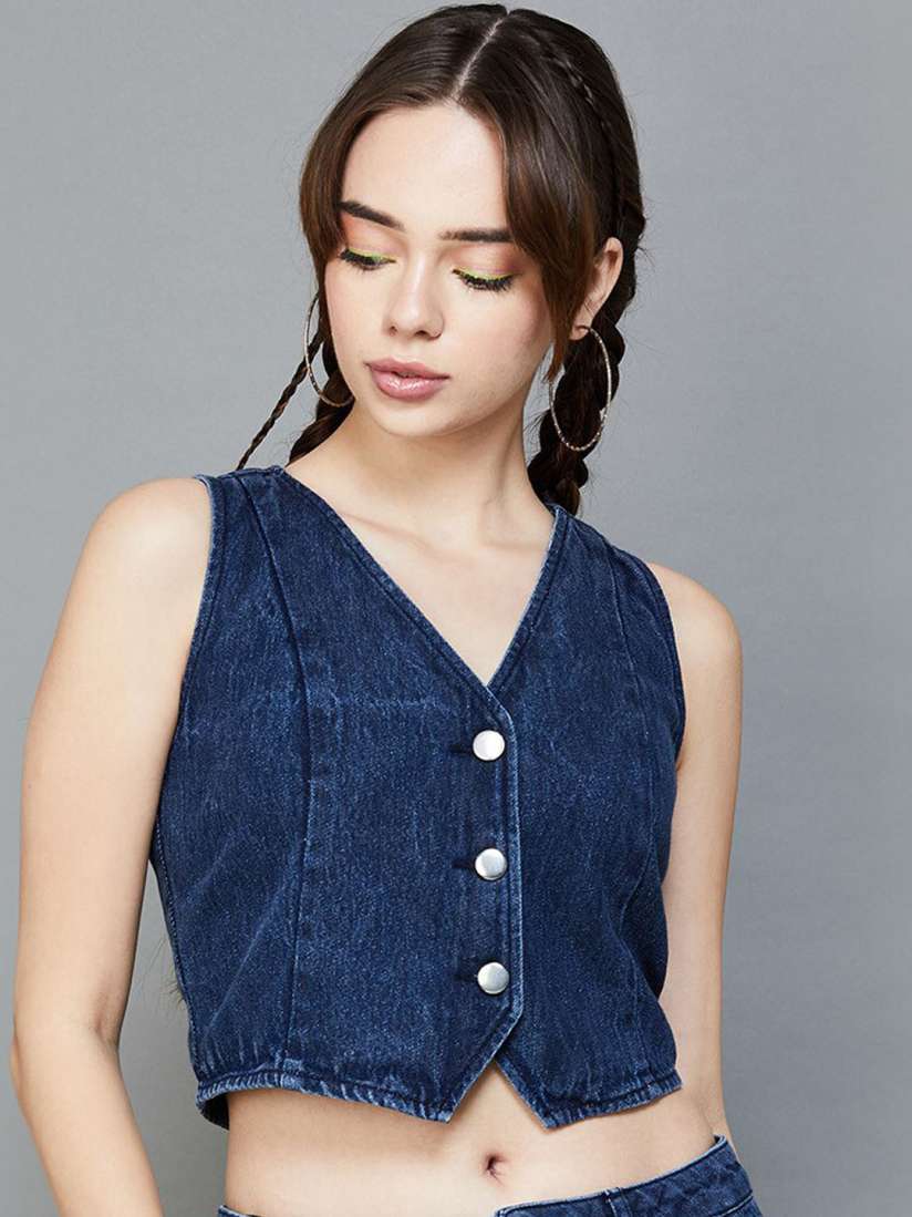 Buy Ginger by Lifestyle Sleeveless Crop Denim Jacket Jackets for Women 26419678 Myntra