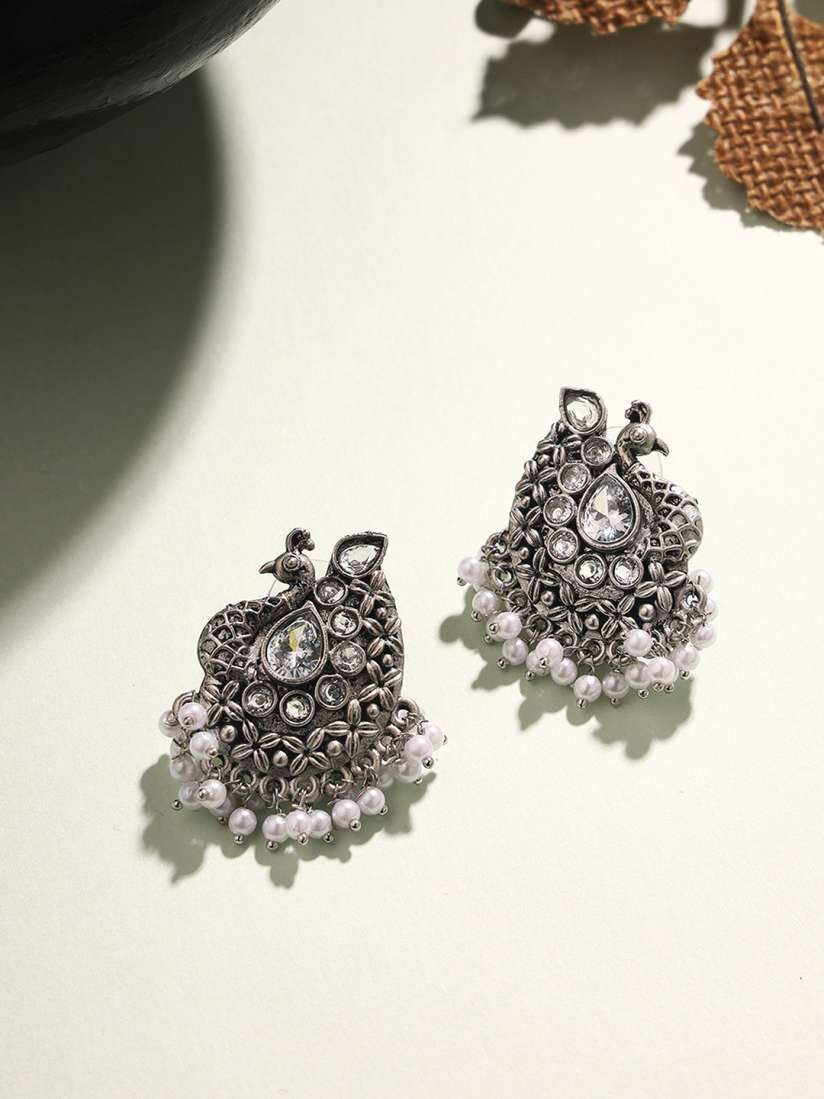Buy Priyaasi Silver Plated Peacock Shaped Studs Earrings for Women 26420356 Myntra
