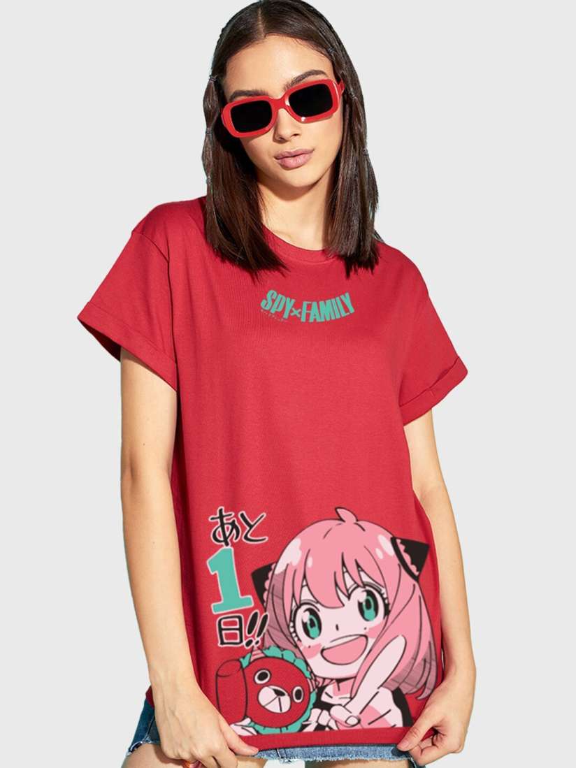 Buy Bewakoof Red Spy X Family Printed Drop Shoulder Sleeves Pure Cotton Relaxed Fit T shirt Tshirts for Women 26426332 Myntra