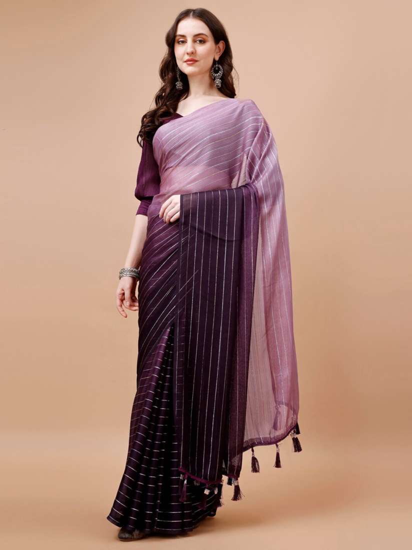 Buy Indian Women Striped Pure Chiffon Saree Sarees for Women 26426360 Myntra