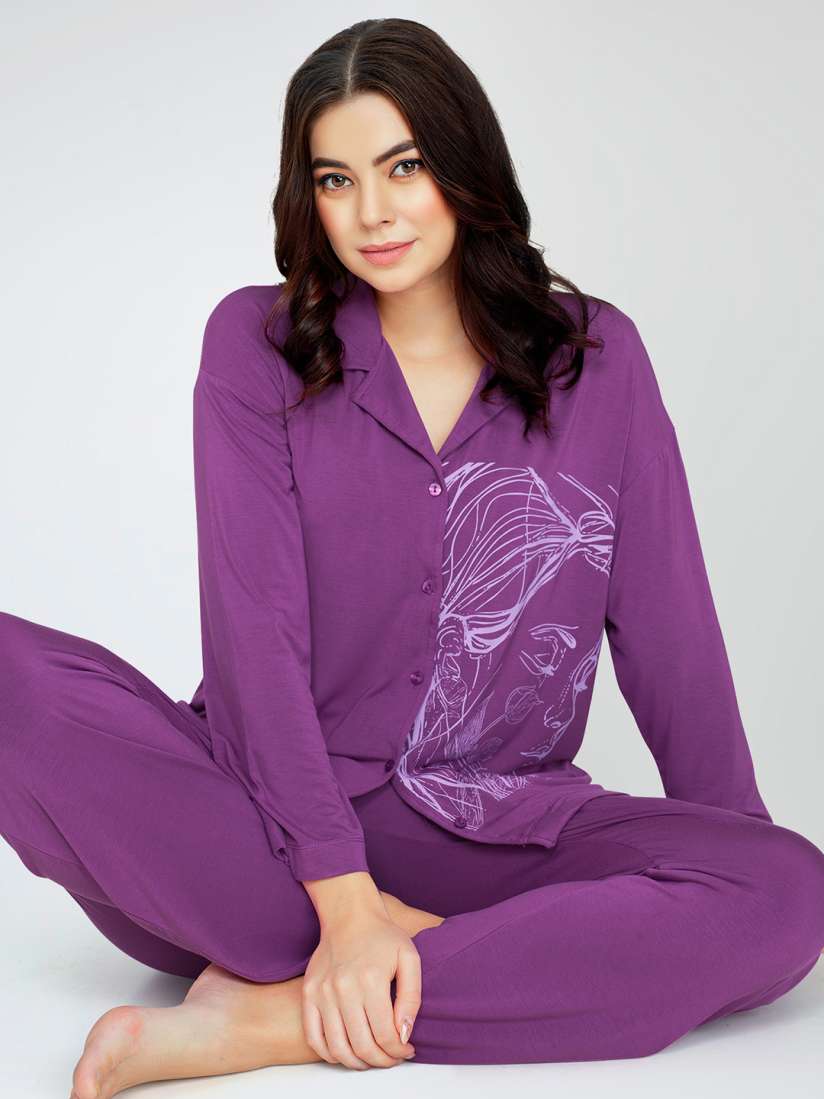 Buy Zeyo Printed Shirt With Pyjamas Night suits for Women 26434086 Myntra