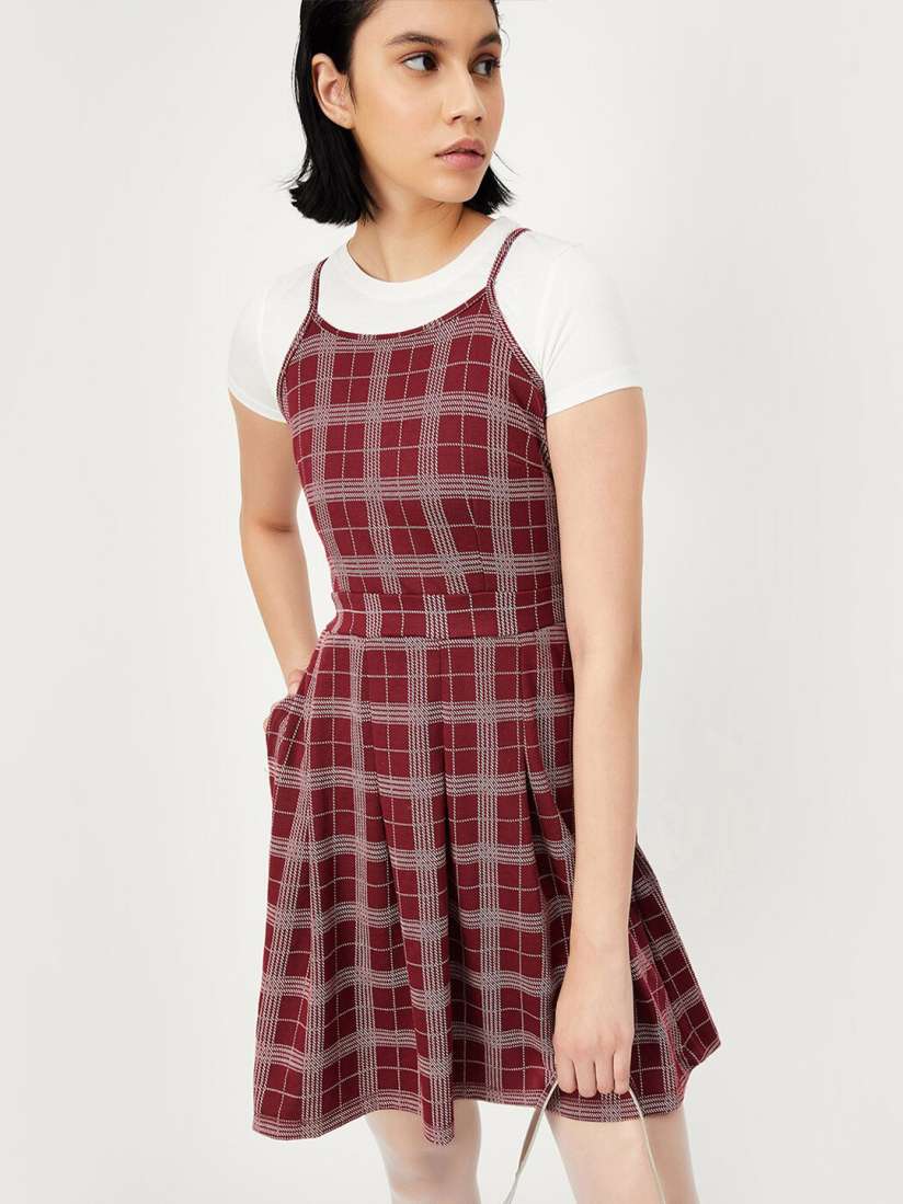 Buy max Checked Shoulder Strap Pinafore Dress Dresses for Women 26436238 Myntra