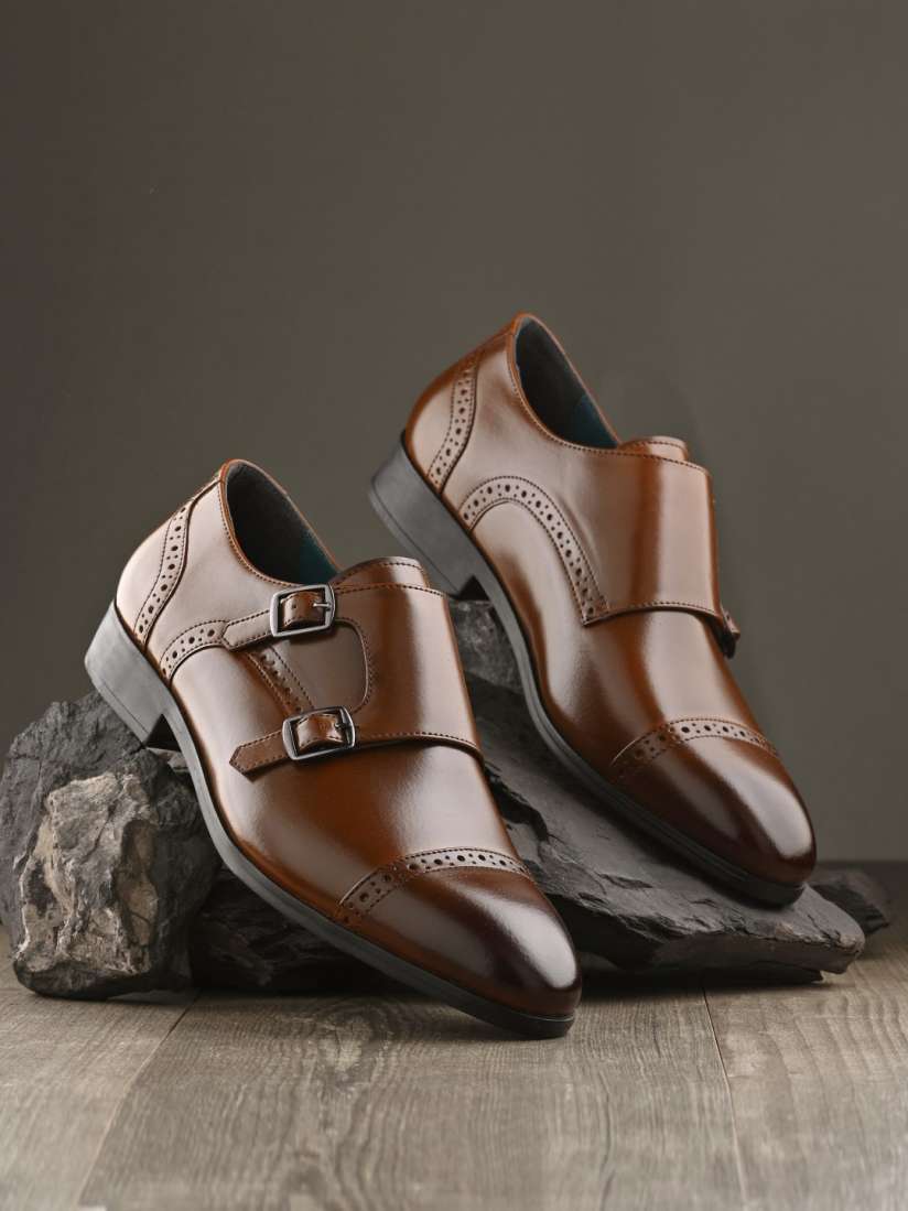 Buy House of Pataudi Men Perforated Double Strap Formal Monk Shoes Formal Shoes for Men 26438380 Myntra