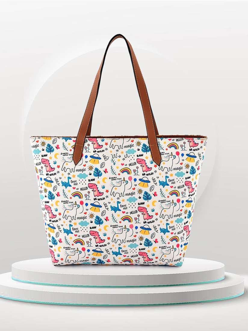Buy DressBerry White Printed Structured Tote bag Handbags for Women 26438566 Myntra