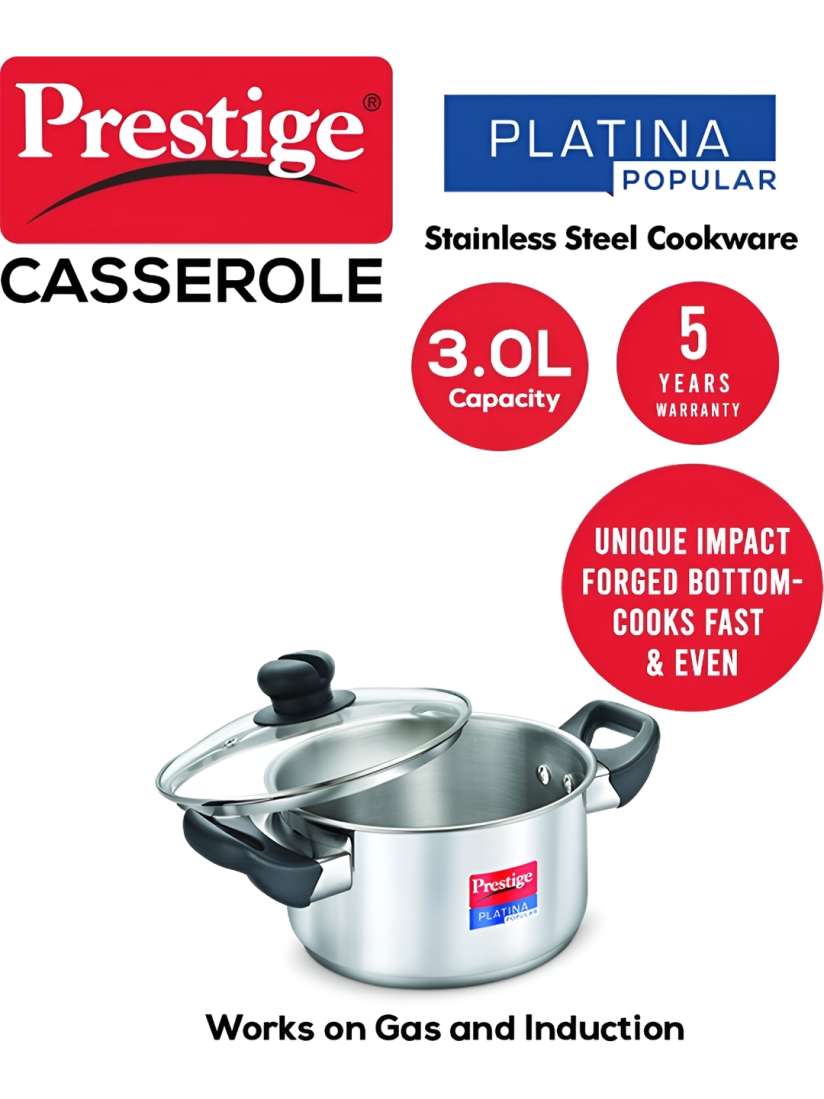 Buy Prestige Platina Popular Silver Toned Stainless Steel Cook and Serve Casserole Cooking Pot for Unisex 26443660 Myntra