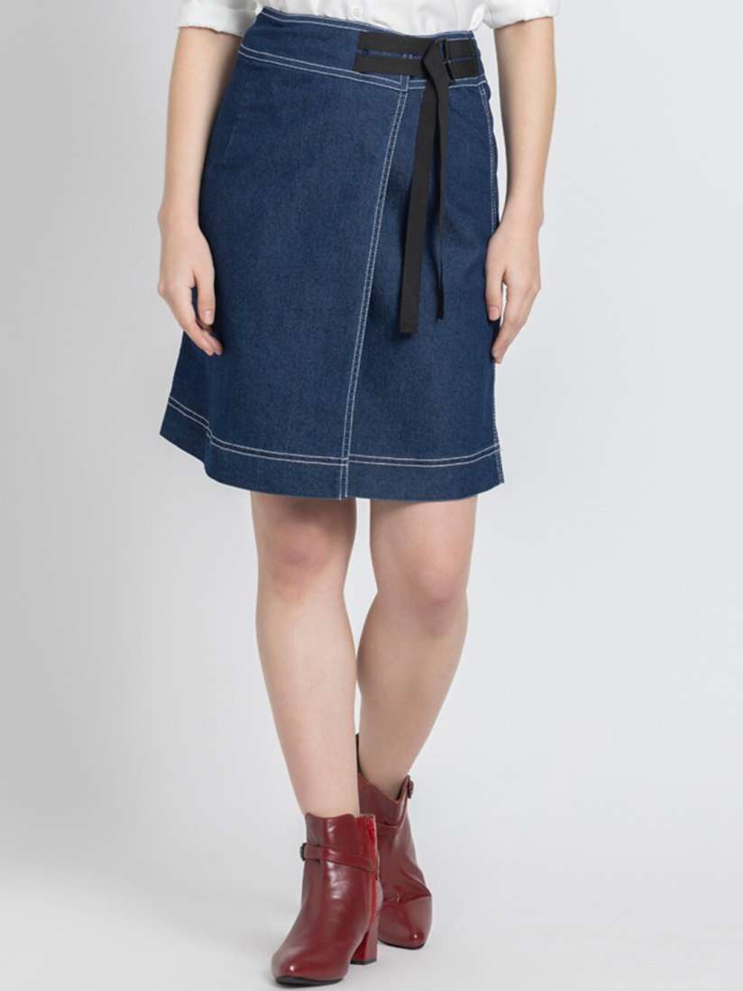 Buy SHAYE Premium Cotton Denim Washed Knee Length Lace Tie up Wrap Skirt Skirts for Women 26451944 Myntra