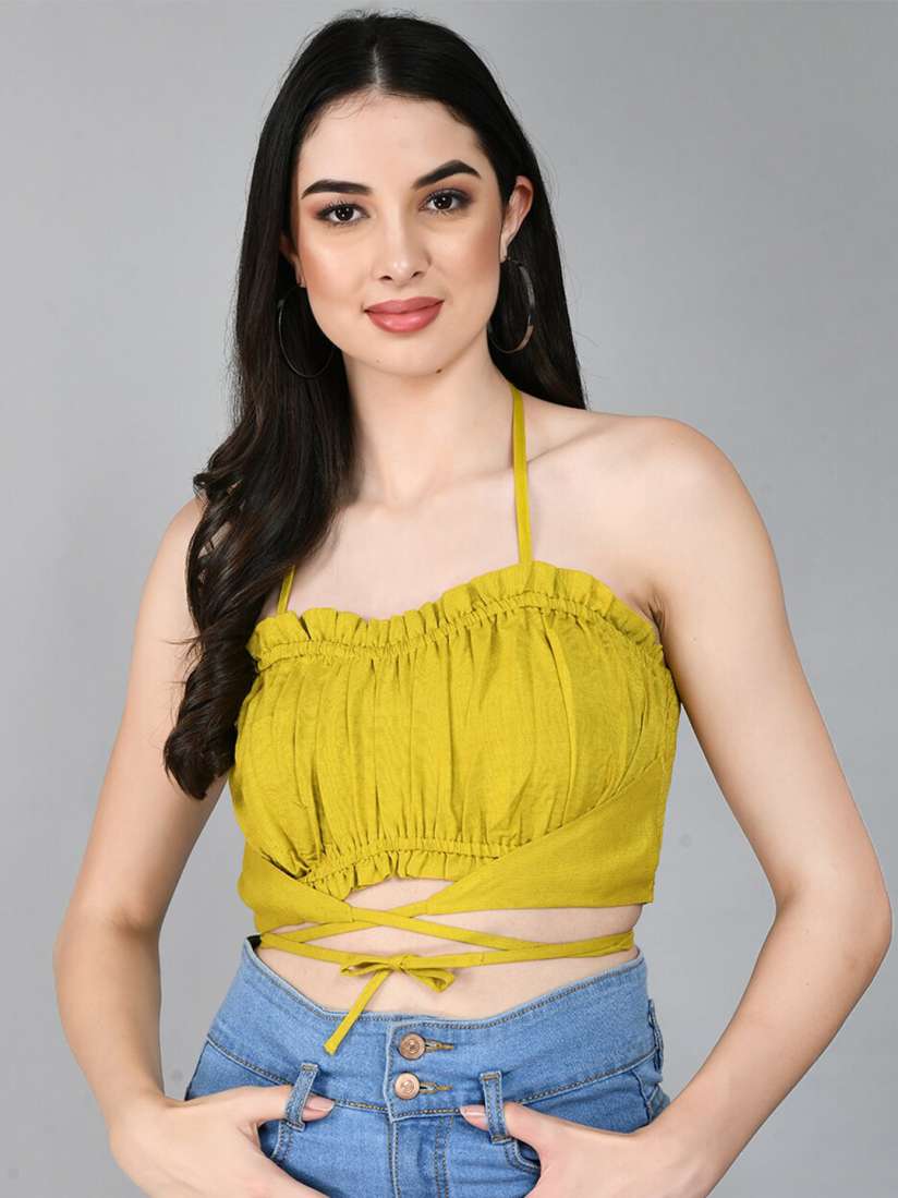 Buy PRETTY LOVING THING Halter Neck Smocked Bralette Crop Top Tops for Women 26451980 Myntra