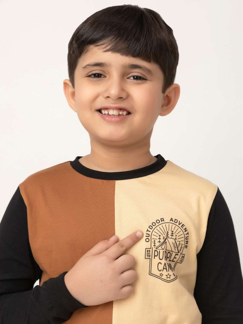 Buy Purple United Kids Boys Colourblocked Long sleeves Cotton T shirt Tshirts for Boys 26471532 Myntra