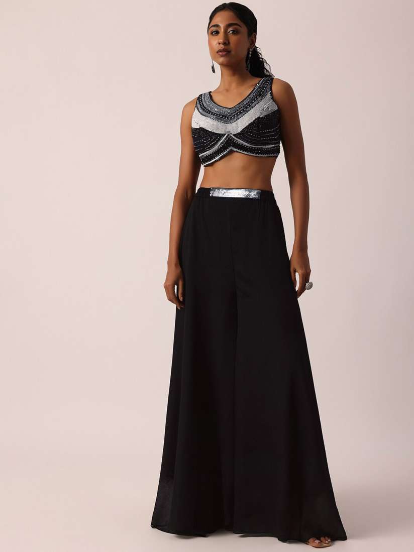 Crop top palazzo with jacket myntra shop