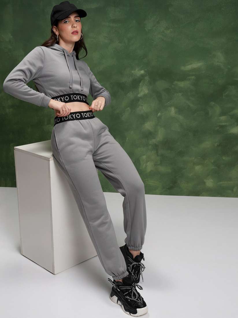 Buy Tokyo Talkies Crop Hoodie Sweatshirt With High Waisted Jogger Co Ords Co Ords for Women 26476100 Myntra
