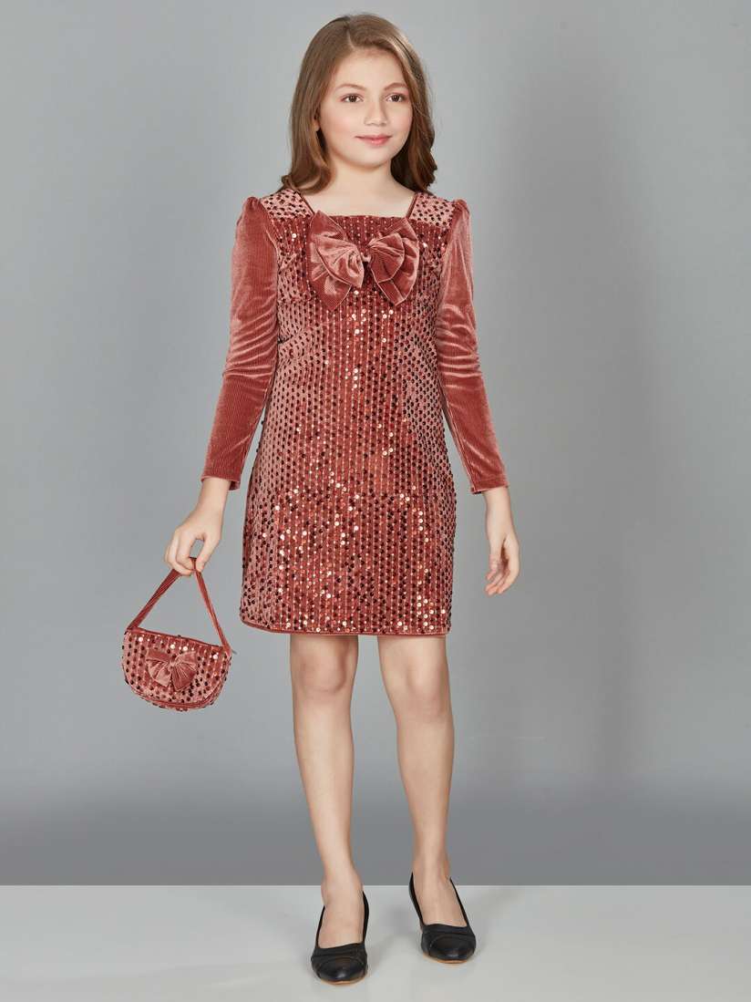 Buy Peppermint Girls Embellished Bow Sheath Dress With Purse Dresses for Girls 26476894 Myntra