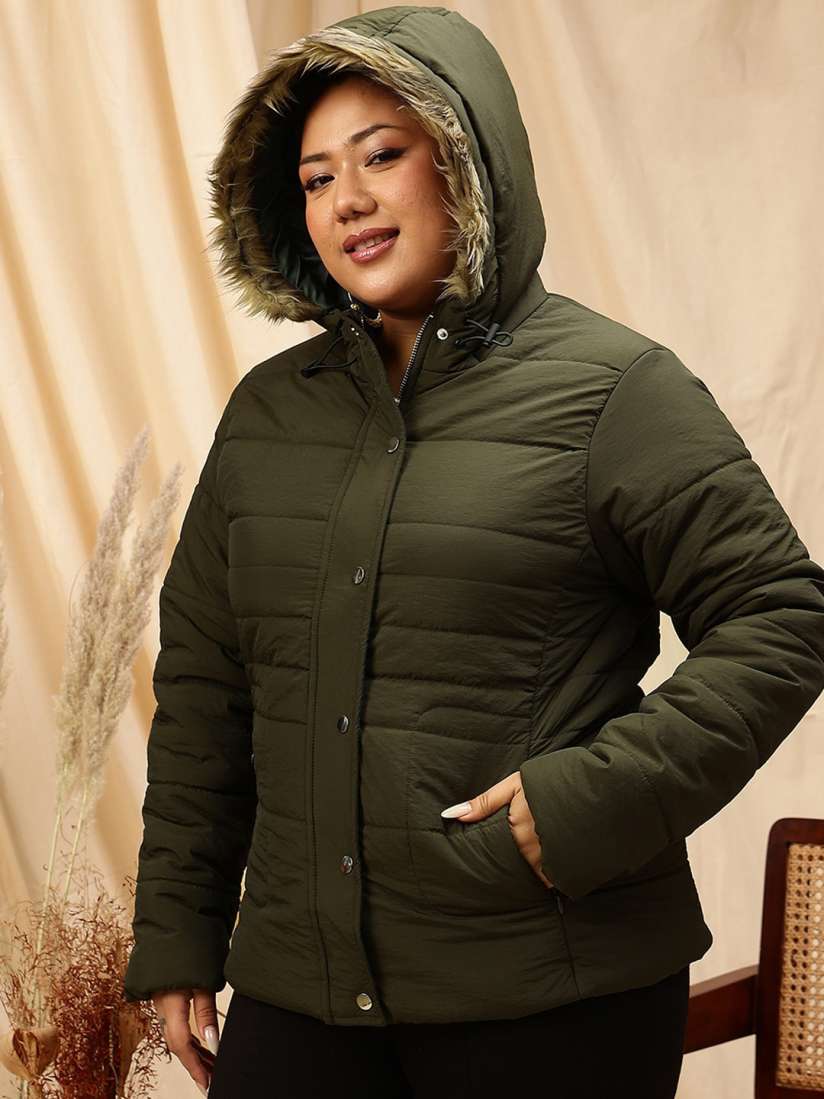 Buy CURVY STREET Plus Size Hooded Neck Long Sleeves Puffer Jacket Jackets for Women 26477722 Myntra