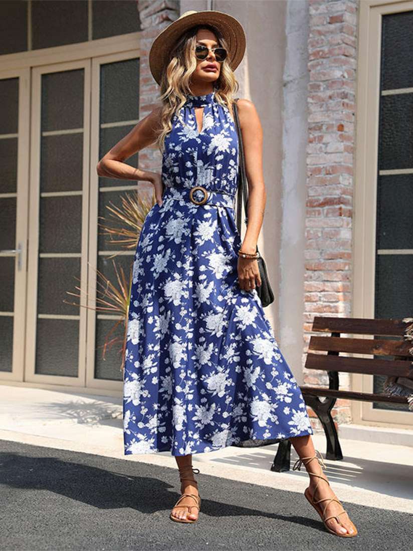 Buy StyleCast Blue Floral Print Choker Neck Maxi Dress Dresses for Women 26477886 Myntra