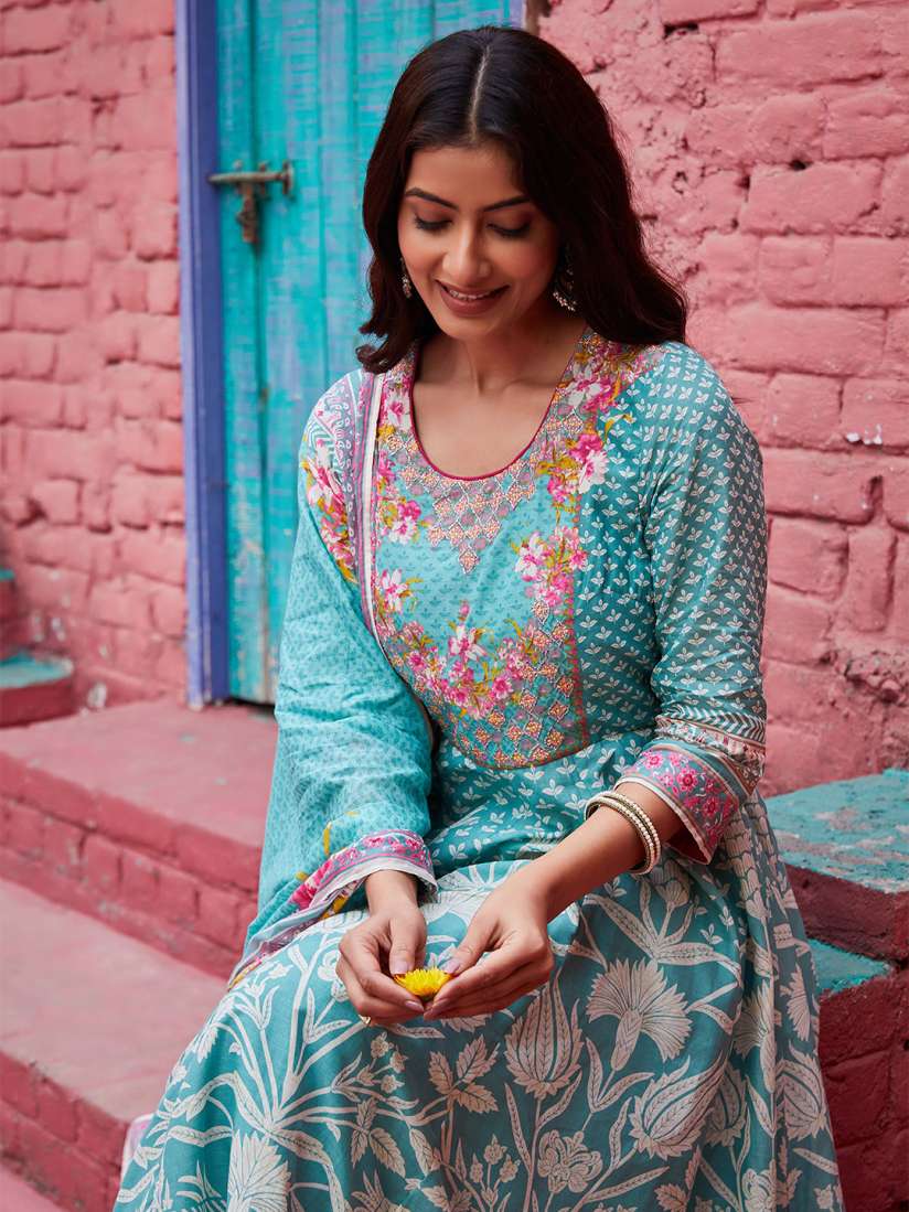 Buy Biba Floral Printed Pure Cotton Kurta With Palazzos Dupatta Kurta Sets for Women 26493748 Myntra