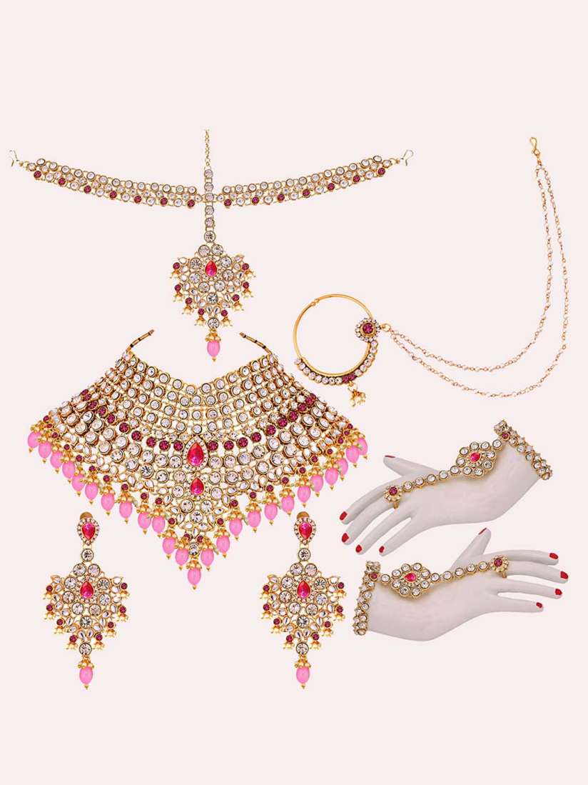 Buy LUCKY JEWELLERY Gold Plated Artificial Stones Beads Studded Bridal Jewellery Set Jewellery Set for Women 26494004 Myntra