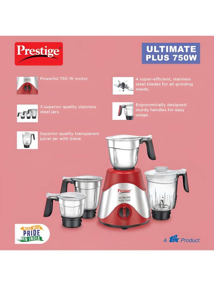 Buy Prestige Ultimate Plus Red Silver Toned 5 Pieces 750 W Mixer Grinder Jars Juicer Mixer Grinder for Unisex 26495362 Myntra