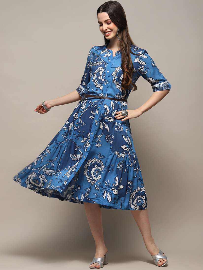 Buy Biba Floral Printed Mandarin Collar A Line Midi Dress Dresses for Women 26496270 Myntra