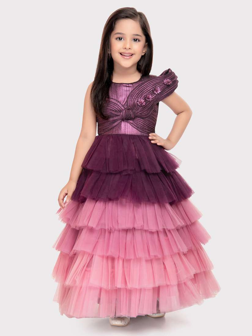Buy BETTY Girls Embellished Puff Sleeves Bow Detail Layered Tulle Fit Flare Dress Dresses for Girls 26496318 Myntra
