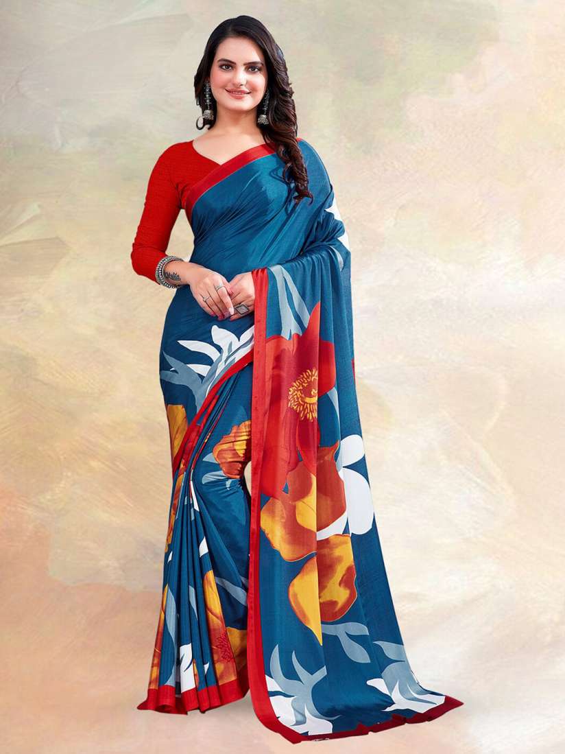Buy Kasak Floral Printed Silk Crepe Saree Sarees for Women 26511472 Myntra
