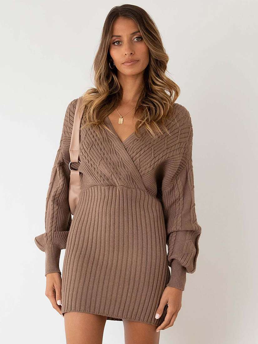 Myntra Womens Khaki Jumper Dress LULU SKY Khaki V-Neck Long